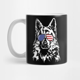 White Swiss Shepherd Dog American Flag sunglasses patriotic dog Mug